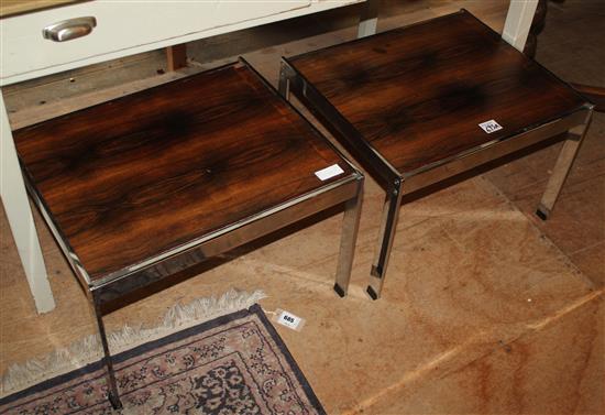 Pair chrome  & rosewood side tables